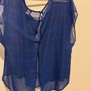 torrid Royal Blue Sheer Patterned Short Sleeve Blouse
